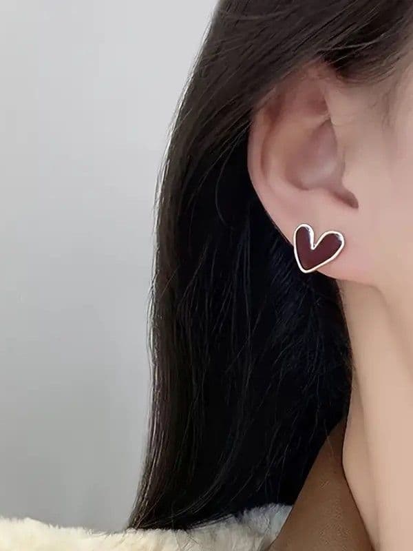 Серьги сердечки (красный+золото) — 1
