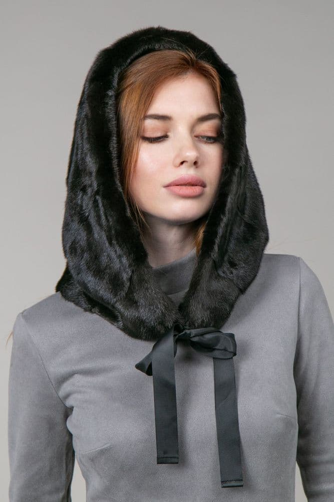 Капюшон из меха норки блекглама (черный) — 4