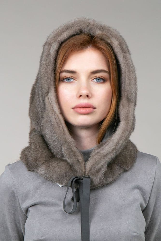 Капюшон из меха норки (серый) — 5