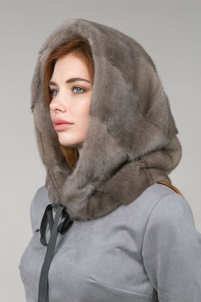 Капюшон из меха норки (серый) — 6