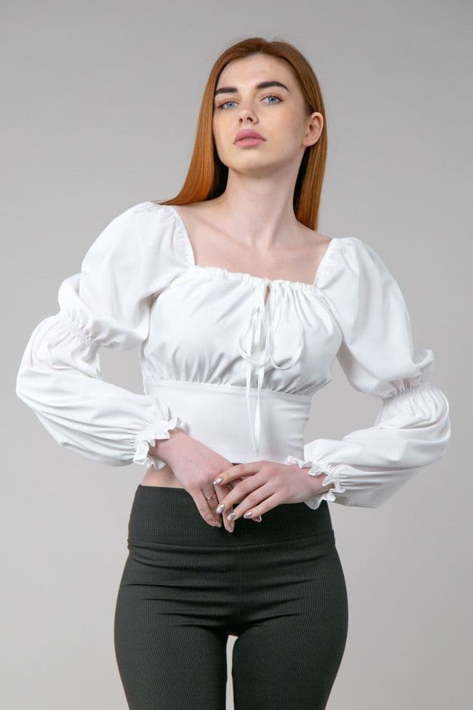 Блуза із зав'язками на грудях (білий) — 4