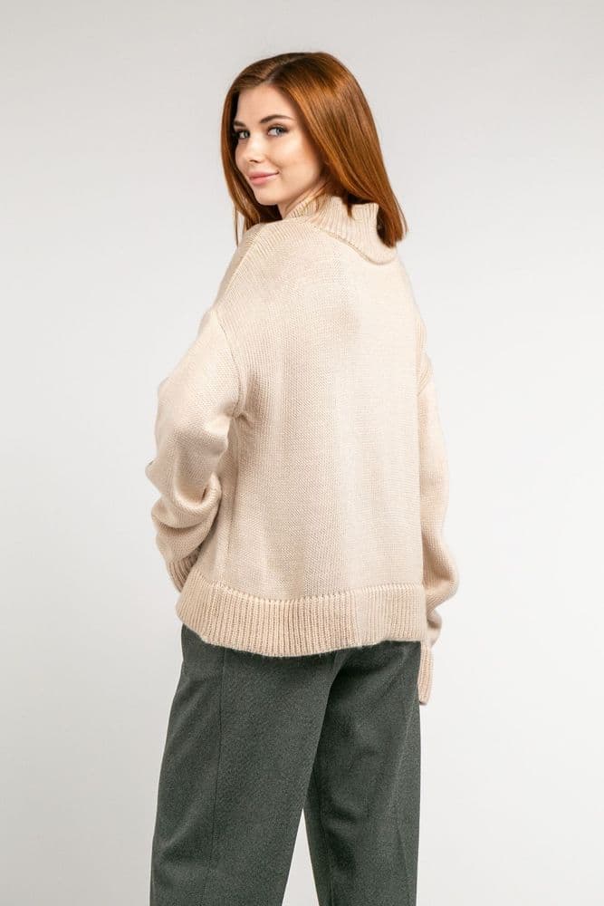 Светр оверсайз з широким коміром (беж) ONE SIZE — 1