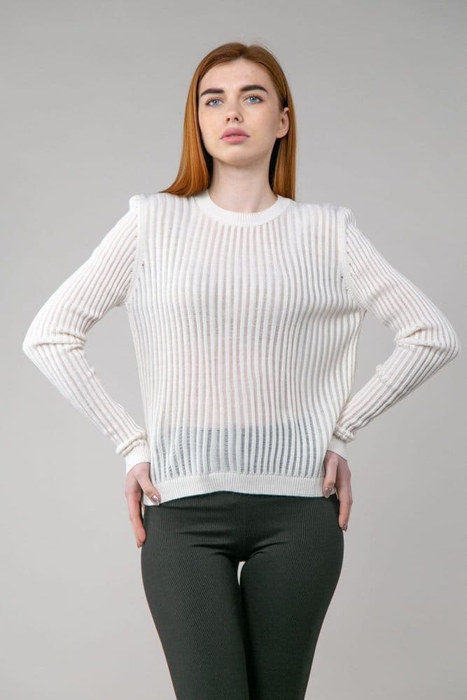 Лонгслив в рубчик полупрозрачный ONE SIZE (белый) — 2
