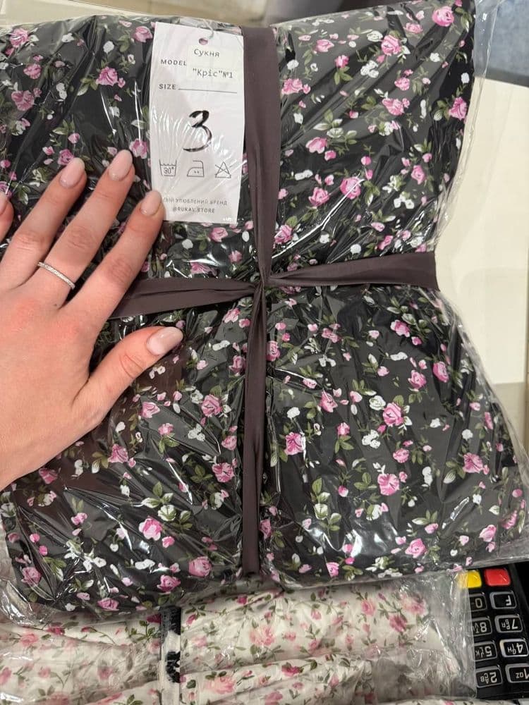 Платье с резинкой на груди ONE SIZE маленький цветок (черный+розовый) — 5