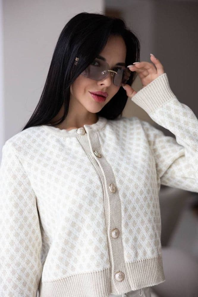 Кардиган с золотыми пуговицами ONE SIZE (беж+молочный) — 5