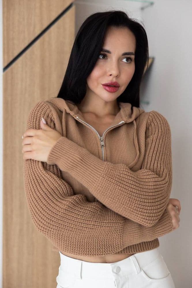 Кофта с капюшоном на молнии ONE SIZE (кэмел) — 3