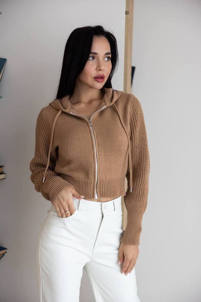 Кофта с капюшоном на молнии ONE SIZE (кэмел) — 5