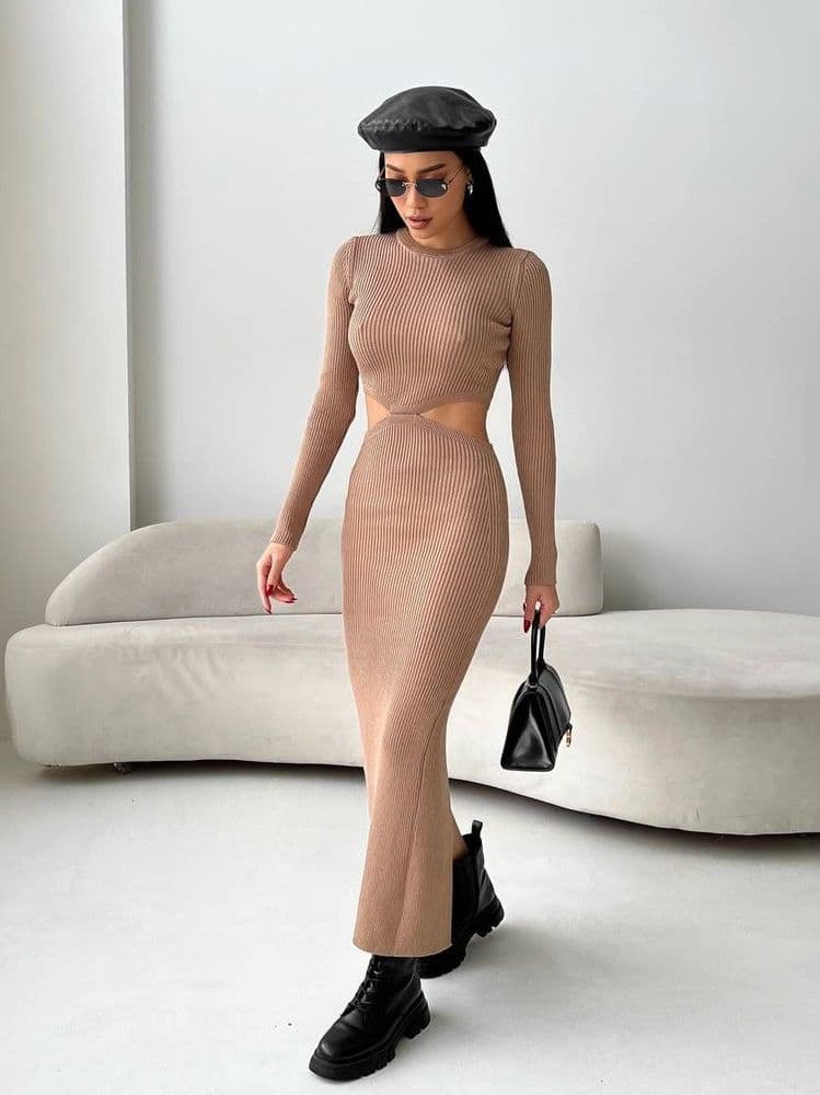 Платье макси с вырезами ONE SIZE (кэмел) — 2