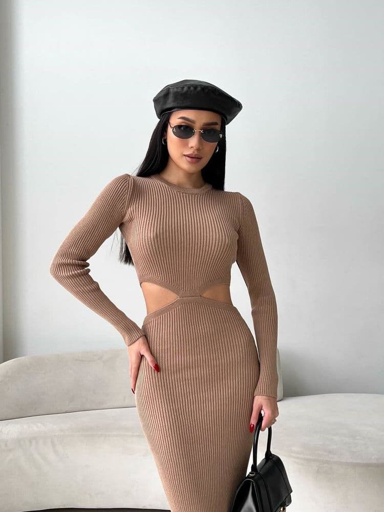 Платье макси с вырезами ONE SIZE (кэмел) — 4