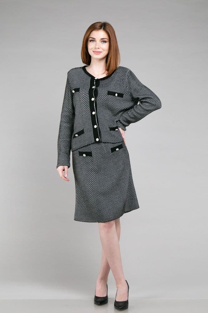 Костюм кофта+спідниця міні ONE SIZE (чорний+білий) — 3
