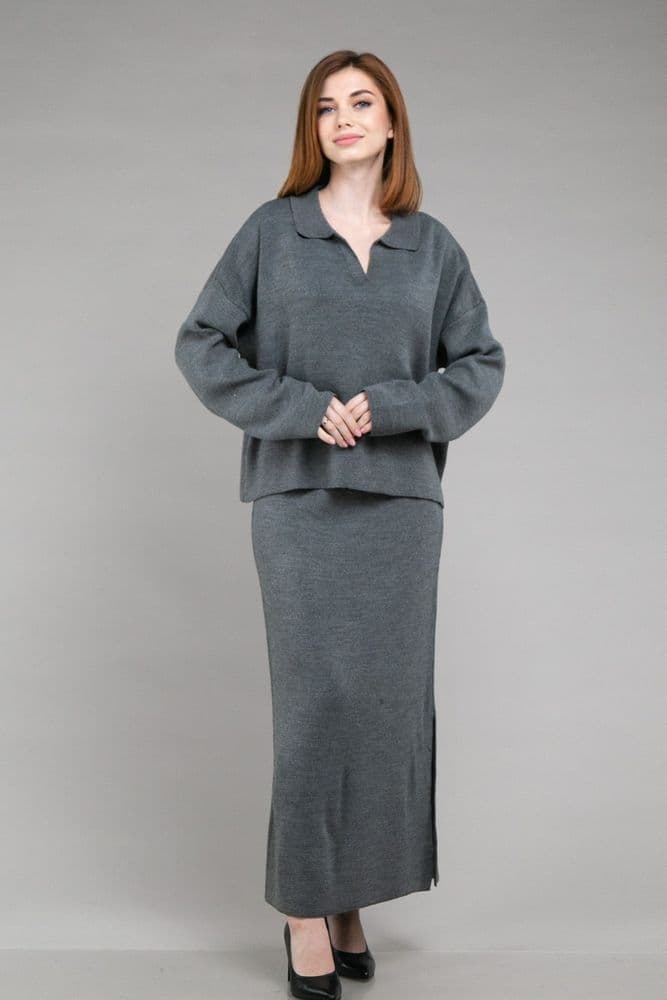 Костюм кофта+спідниця міді ONE SIZE (сірий) — 1