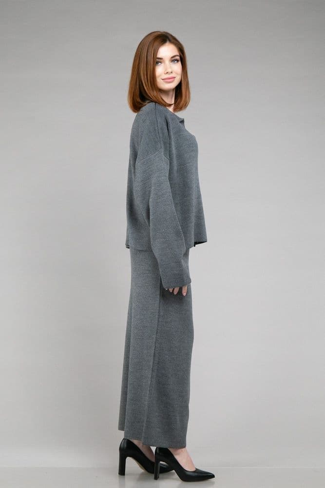 Костюм кофта+спідниця міді ONE SIZE (сірий) — 3