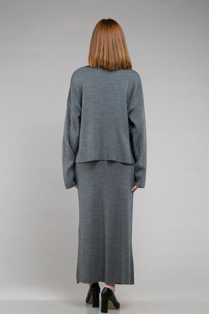 Костюм кофта+спідниця міді ONE SIZE (сірий) — 4