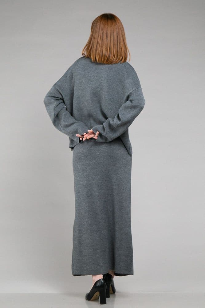 Костюм кофта+спідниця міді ONE SIZE (сірий) — 5