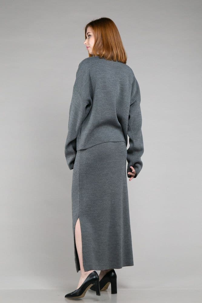 Костюм кофта+спідниця міді ONE SIZE (сірий) — 6