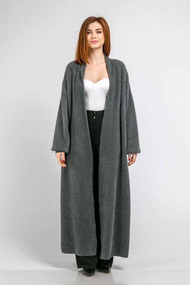 Кардиган макси с манжетами ONE SIZE (серый) — 3