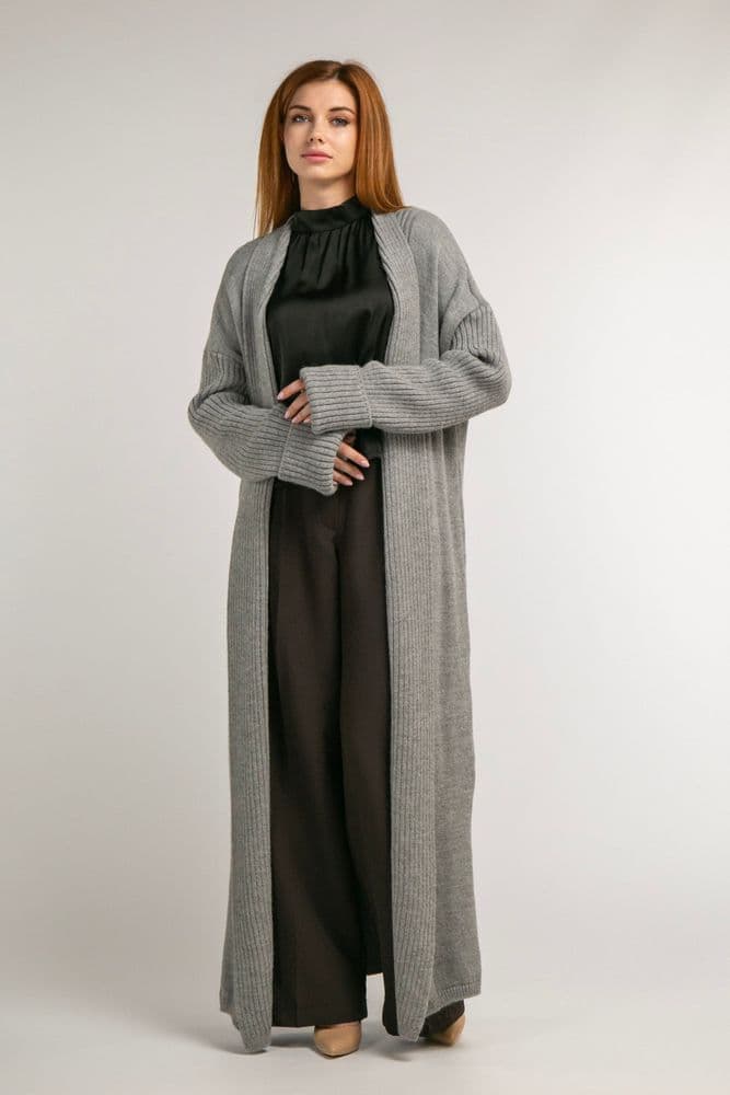Кардиган макси с разрезами ONE SIZE (серый светлый) — 7