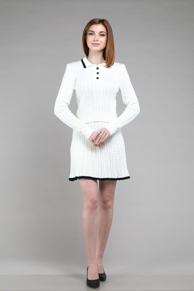 Костюм в'язаний джемпер+спідниця ONE SIZE (білий+чорний) — 2