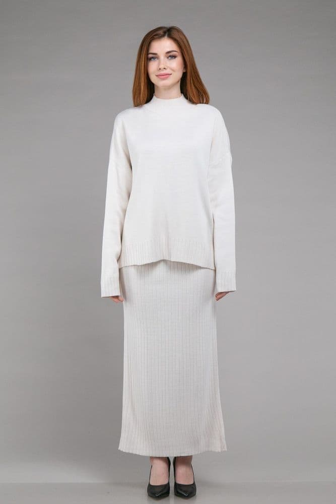 Костюм кофта зі стійкою+спідниця міді ONE SIZE (молочний) — 1