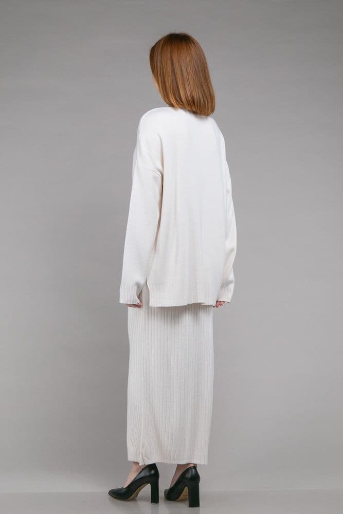 Костюм кофта зі стійкою+спідниця міді ONE SIZE (молочний) — 4