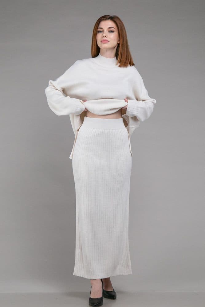 Костюм кофта зі стійкою+спідниця міді ONE SIZE (молочний) — 6