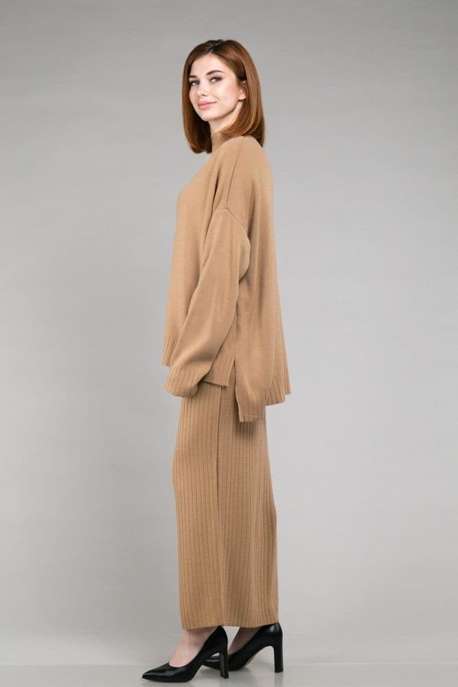 Костюм кофта зі стійкою+спідниця міді ONE SIZE (кемел) — 3