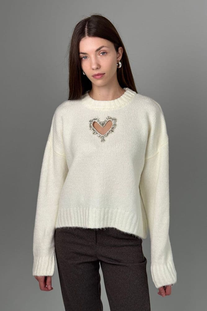 Светр з сердечком ONE SIZE (молочний) — 6