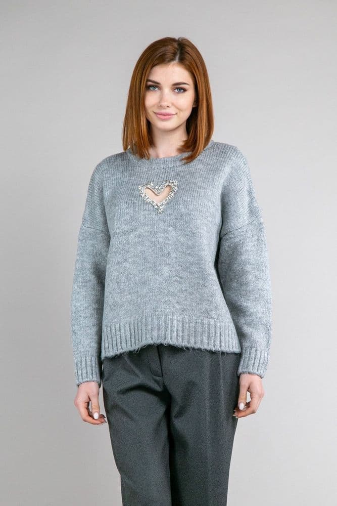 Свитер с сердечком ONE SIZE (серый) — 2