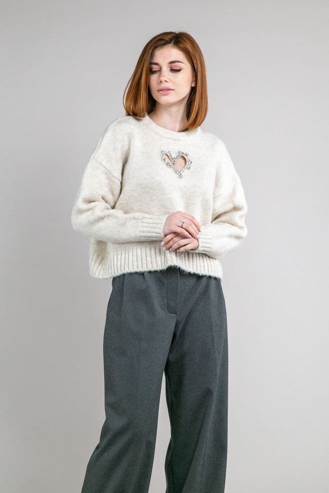 Свитер с сердечком ONE SIZE (беж) — 2