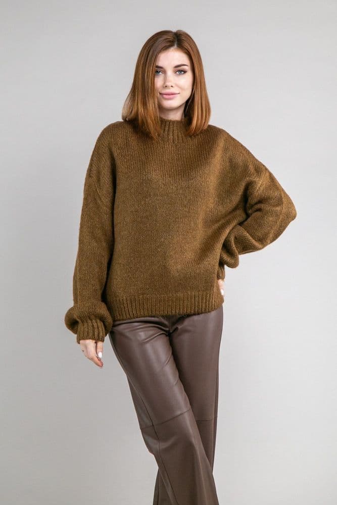 Свитер оверсайз с пышным рукавом ONE SIZE (коричневый) — 3