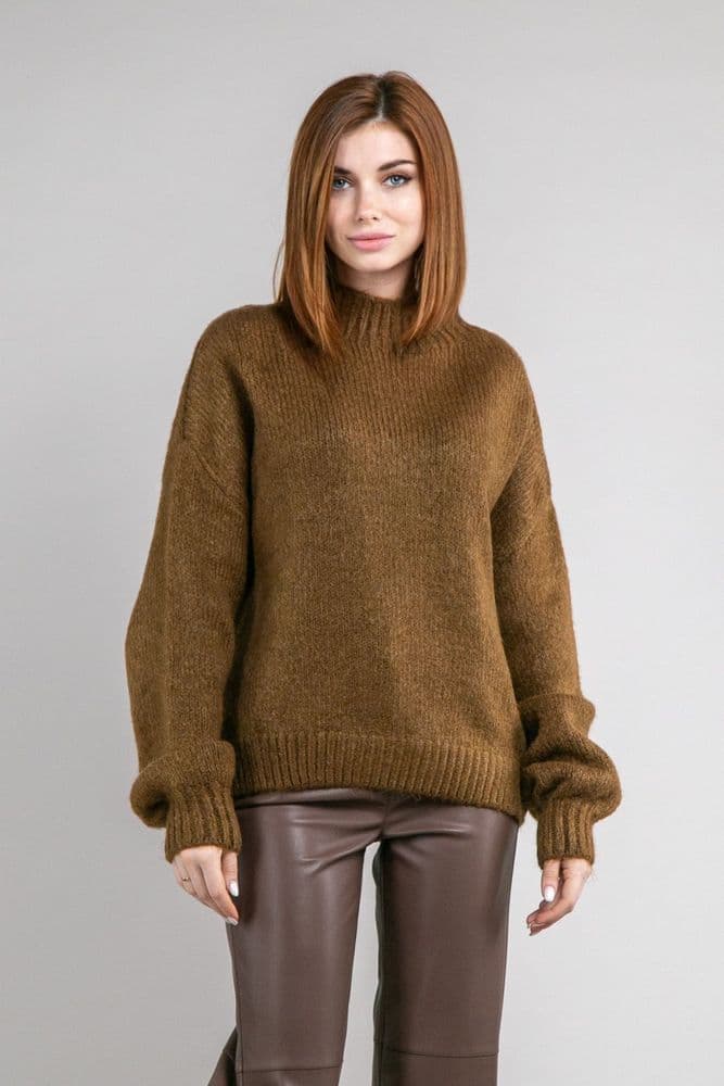 Свитер оверсайз с пышным рукавом ONE SIZE (коричневый) — 4