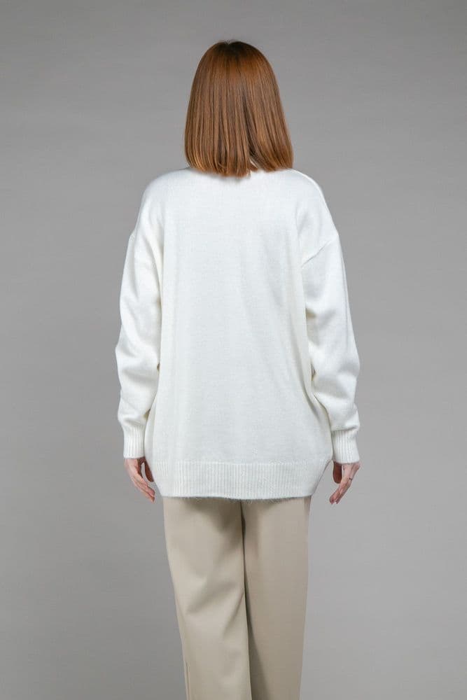 Свитер оверсайз асимметричный ONE SIZE (белый) — 4