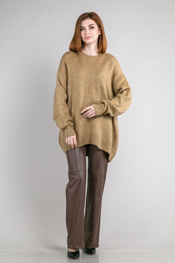 Свитер оверсайз асимметричный ONE SIZE (кэмел) — 1