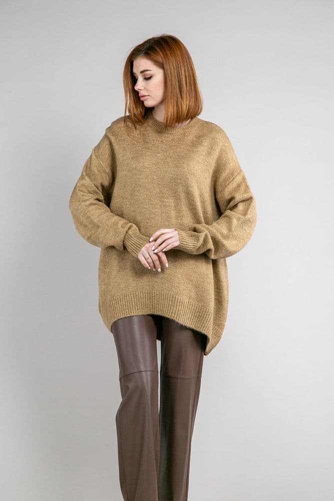 Свитер оверсайз асимметричный ONE SIZE (кэмел) — 2