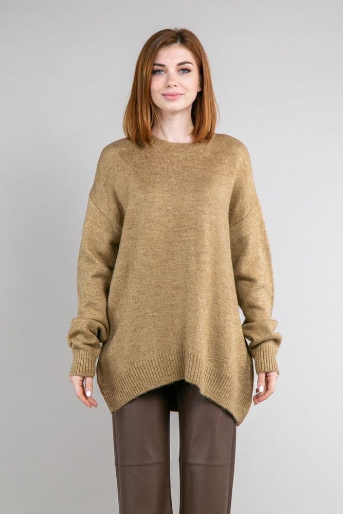 Свитер оверсайз асимметричный ONE SIZE (кэмел) — 3