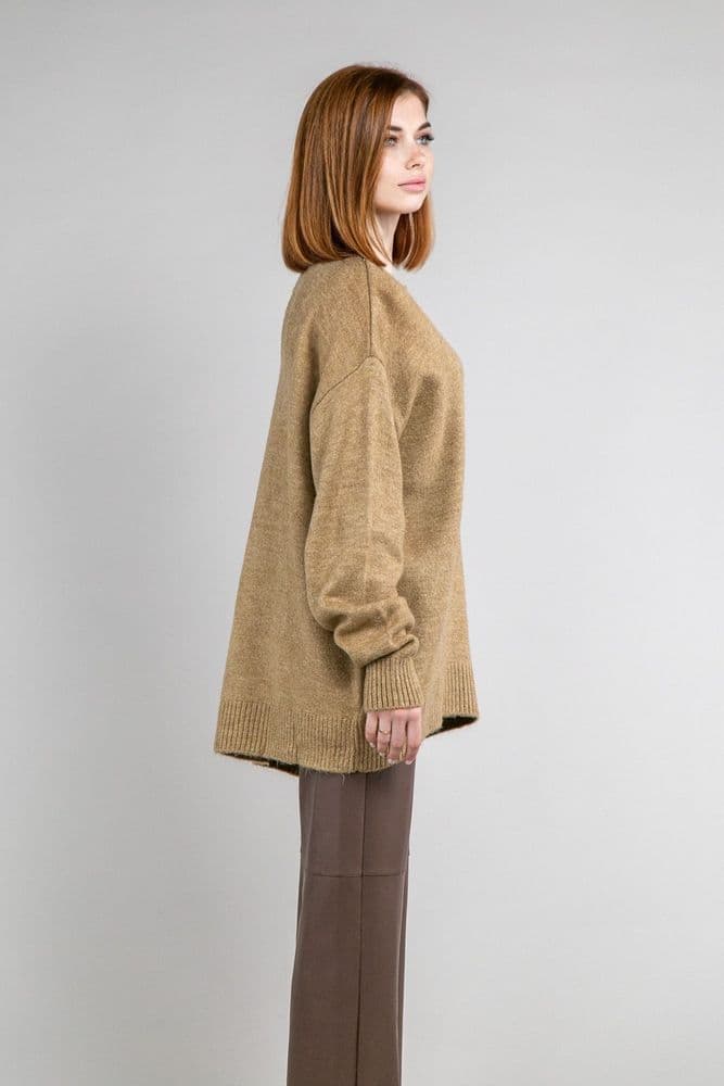 Свитер оверсайз асимметричный ONE SIZE (кэмел) — 4