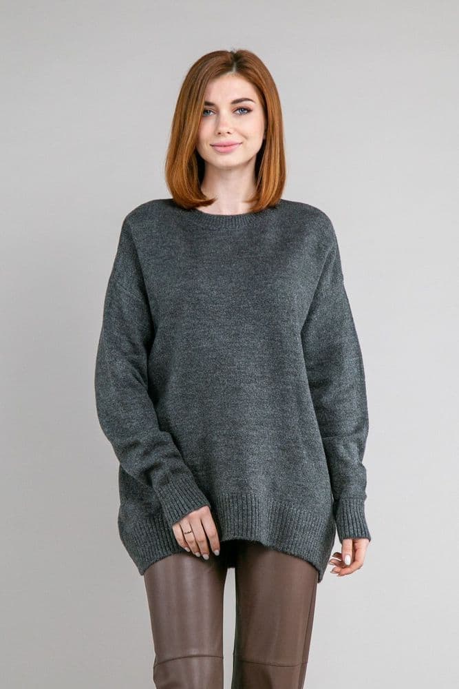 Свитер оверсайз асимметричный ONE SIZE (серый темный) — 3