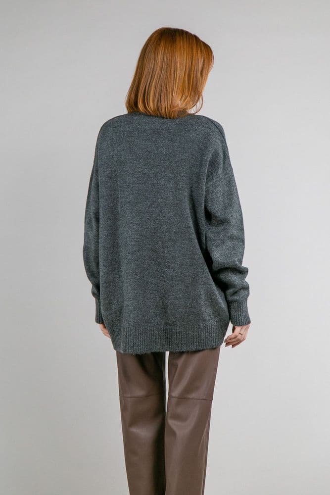 Свитер оверсайз асимметричный ONE SIZE (серый темный) — 4