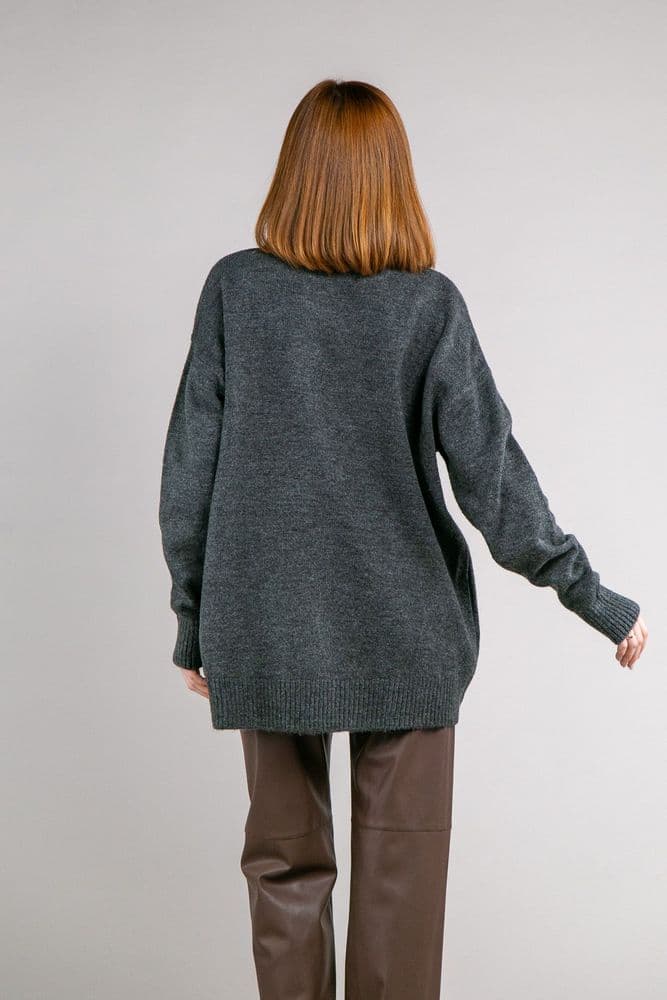 Свитер оверсайз асимметричный ONE SIZE (серый темный) — 5