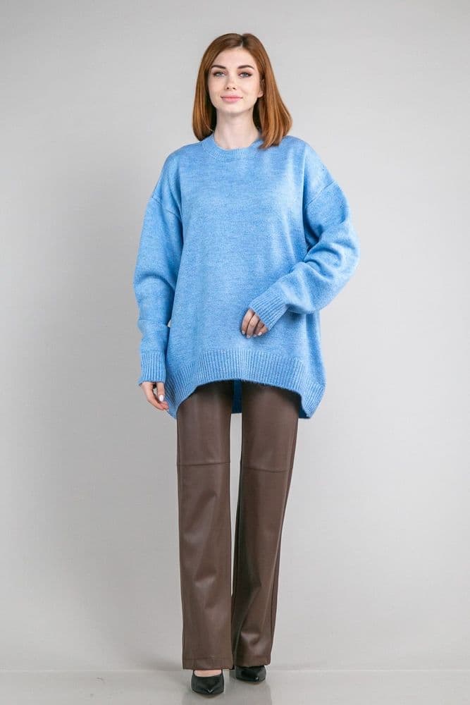 Свитер оверсайз асимметричный ONE SIZE (голубой) — 1