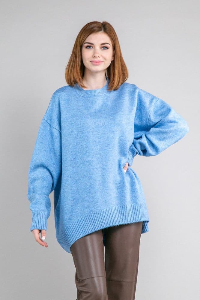 Свитер оверсайз асимметричный ONE SIZE (голубой) — 2