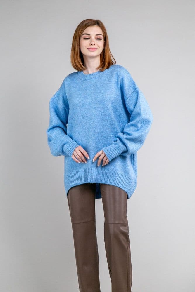 Свитер оверсайз асимметричный ONE SIZE (голубой) — 3
