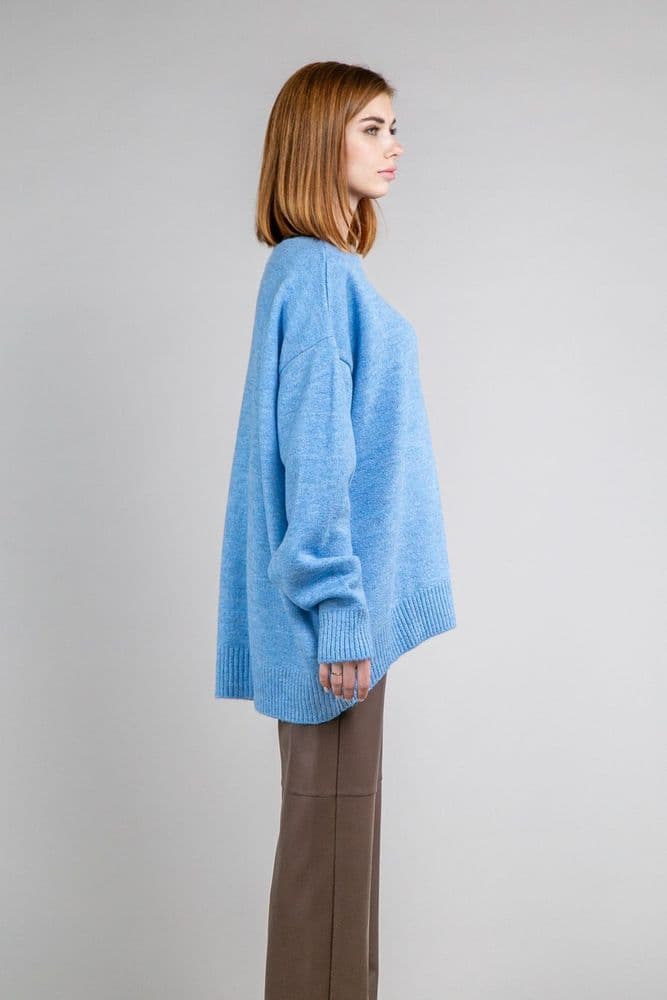 Свитер оверсайз асимметричный ONE SIZE (голубой) — 4