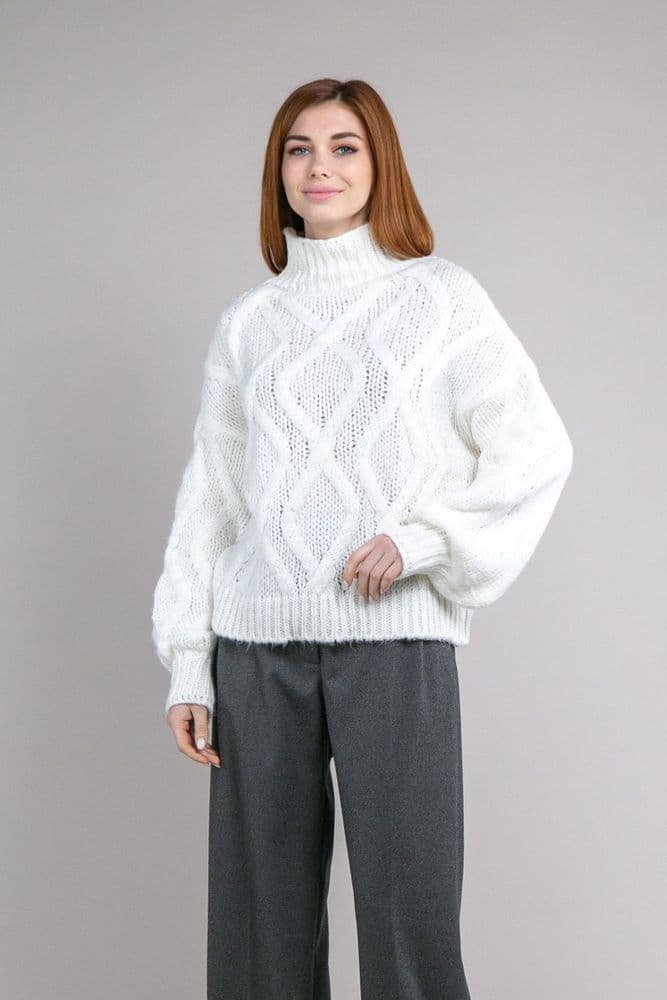 Светр коси зі стойкою ONE SIZE (молочний) — 2
