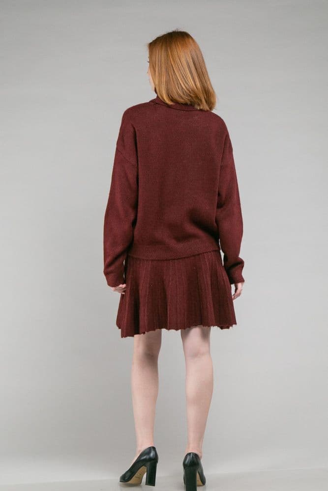 Костюм светр з горлом+спідниця ONE SIZE (бордо) — 4