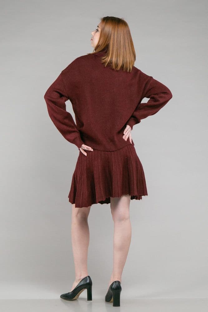 Костюм светр з горлом+спідниця ONE SIZE (бордо) — 5