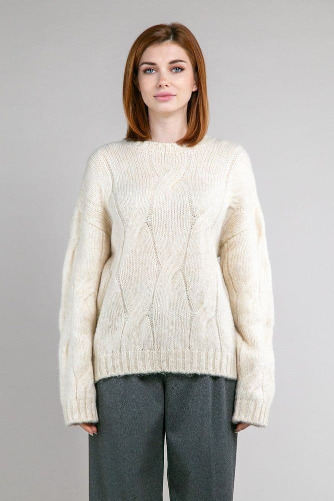 Светр коси з круглою горловиною ONE SIZE (беж) — 1
