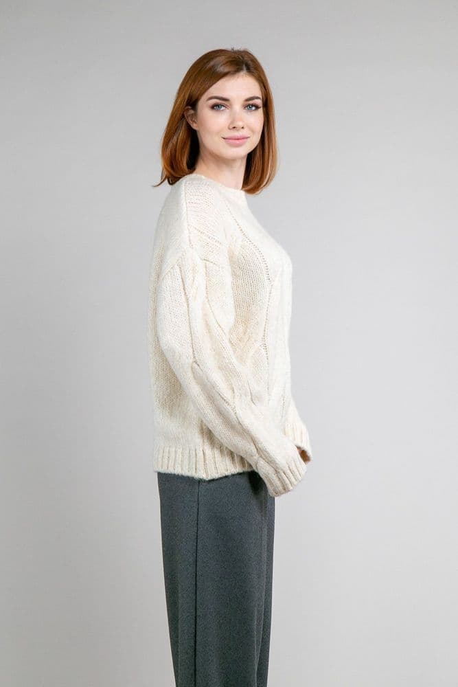 Светр коси з круглою горловиною ONE SIZE (беж) — 2