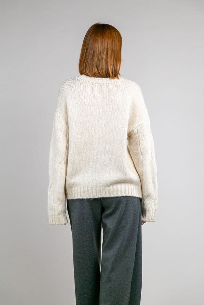 Светр коси з круглою горловиною ONE SIZE (беж) — 3