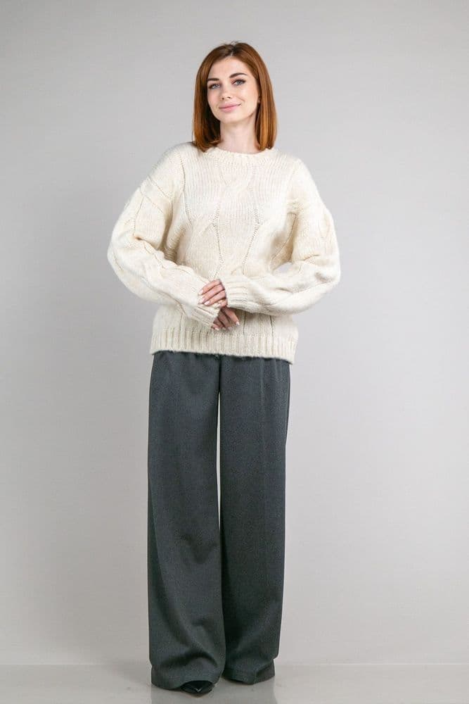 Светр коси з круглою горловиною ONE SIZE (беж) — 4